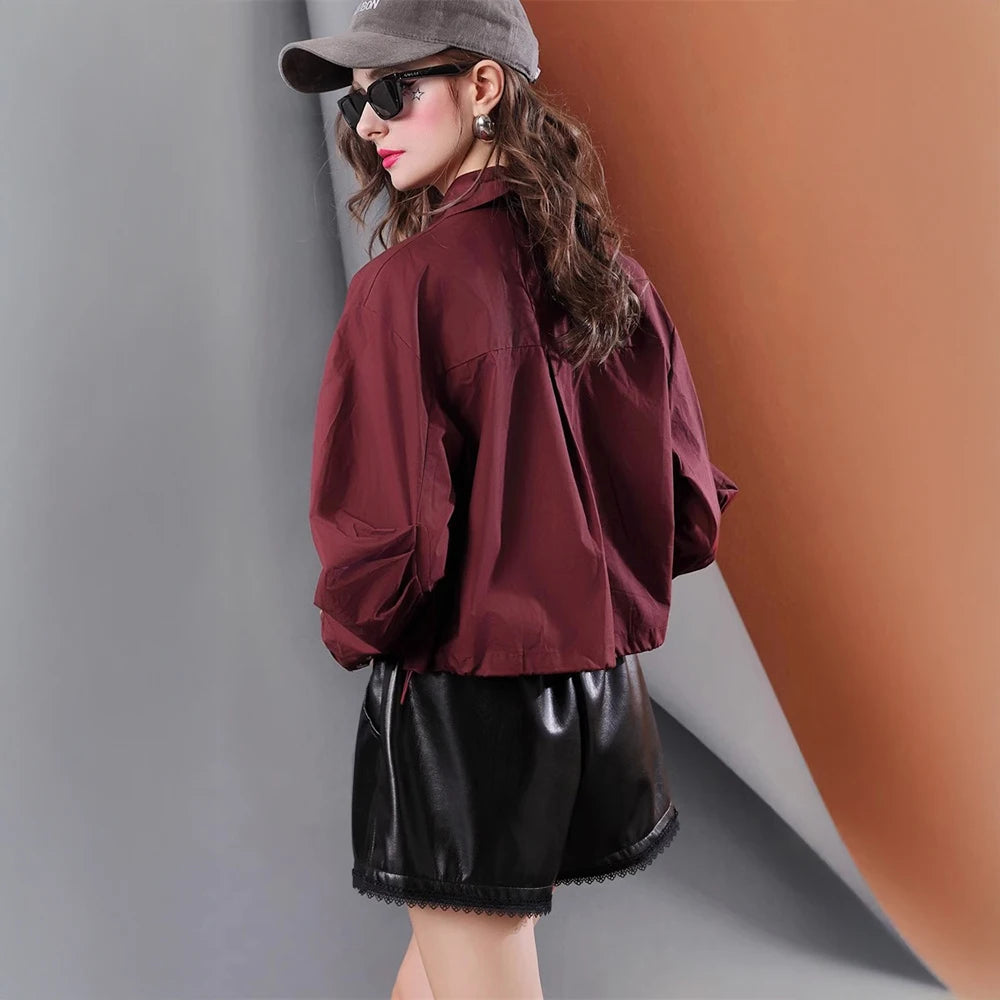 Spring new niche design solid color bow pleated short casual women's shirt for  women