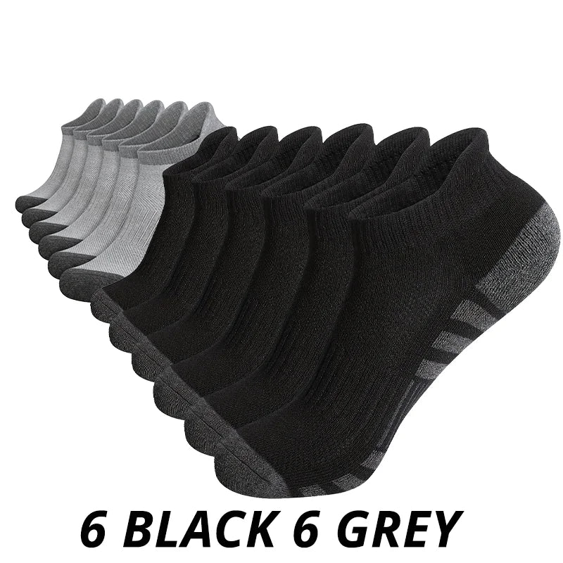 12 Pairs Men's Mesh Breathable Sports Ear Lifting Socks All Season Solid Color Low Cut Casual Mens Short Tube Socks