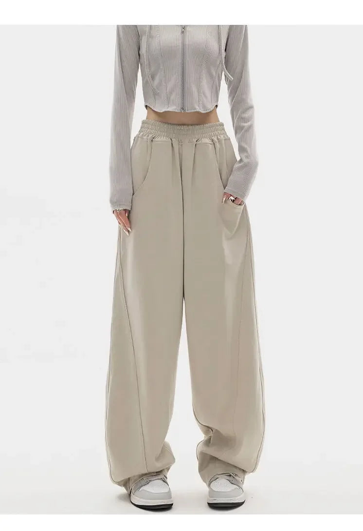 Autumn New Style Light Tawny Women's Sports Pants Loose Sweatpants Banana Shape Hiphop Elastic Waist Wide Leg Trousers