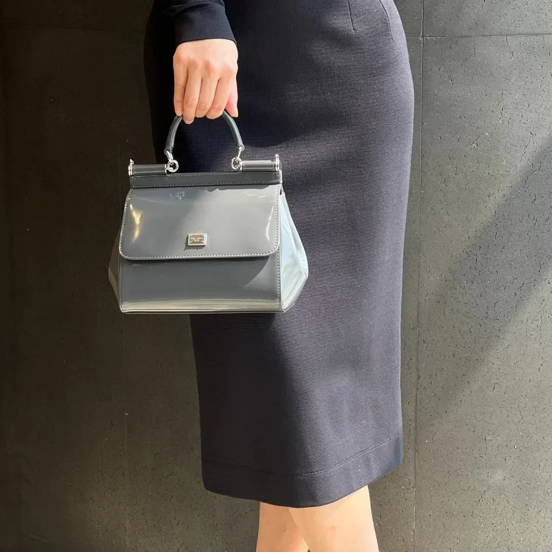 Mini 15cm Genuine Leather Handbag Women's Fashion Shoulder Bag Sicily Style Business Bag Kelly Bag Trendy Hard Shell Handbag