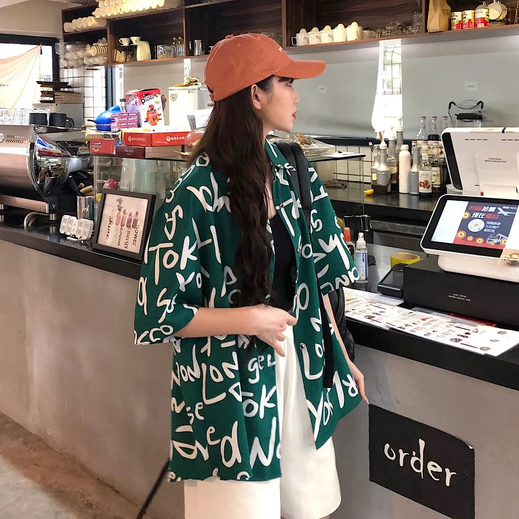 Women's Fashion Casual Loose Short Sleeve Shirt  T-shirt  Alphabet Print Shirt Half Sleeve