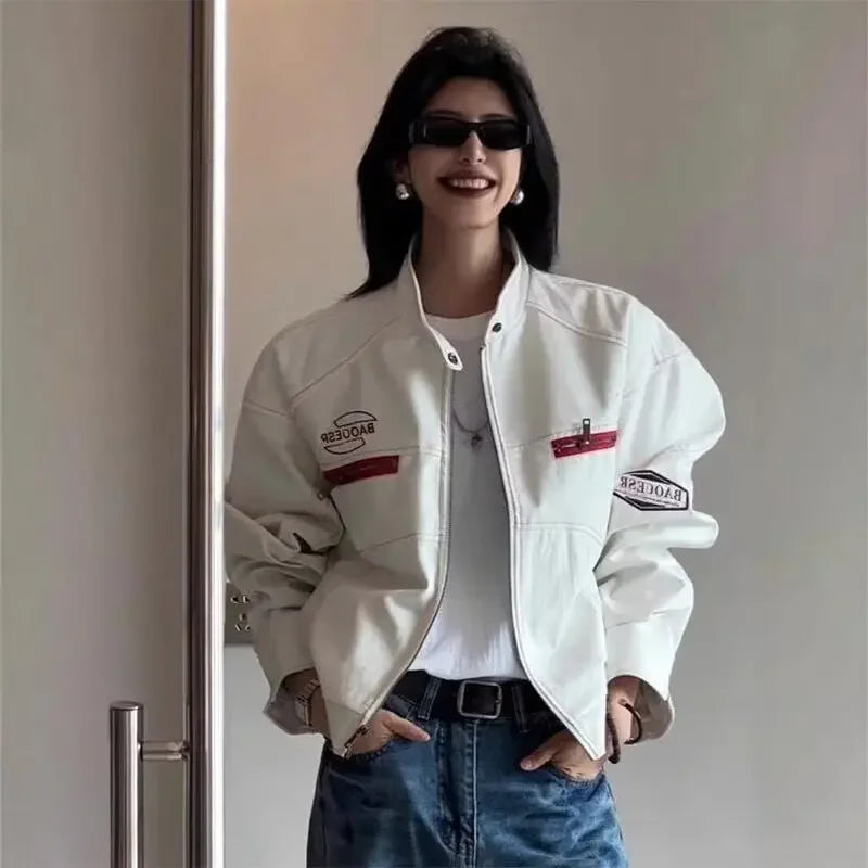 American Style Vintage Autumn Motorcycle Leather Jacket Women's Casual Trendy Brand High Street Men's Jacket