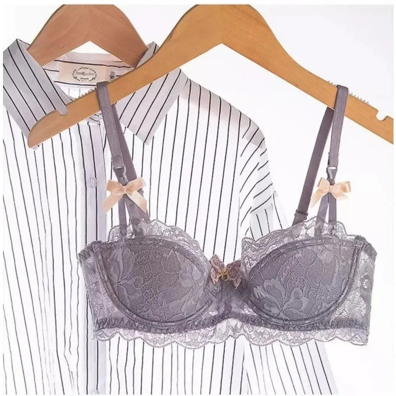 MOYISU Rabbit Ear AB Cup Pure Desire Girl Bra Set | Pull-up Bra with Bow | Breathable French lace Bra | Anti-slip Cup Date Night