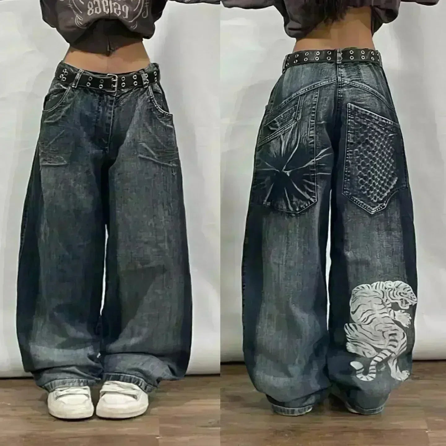 American Street Trend Letter Embroidered Loose Jeans Men Harajuku Y2K New Hip Hop Oversized Wide-leg Pants Unisex Mopping Jeans