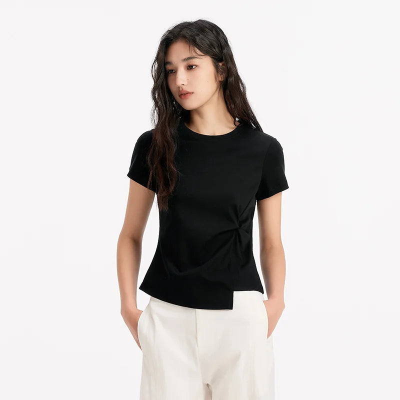 Semir Twist Knot Design Short Sleeve Tee Women Slim Fit 2025 Summer New Fashionable Casual Top