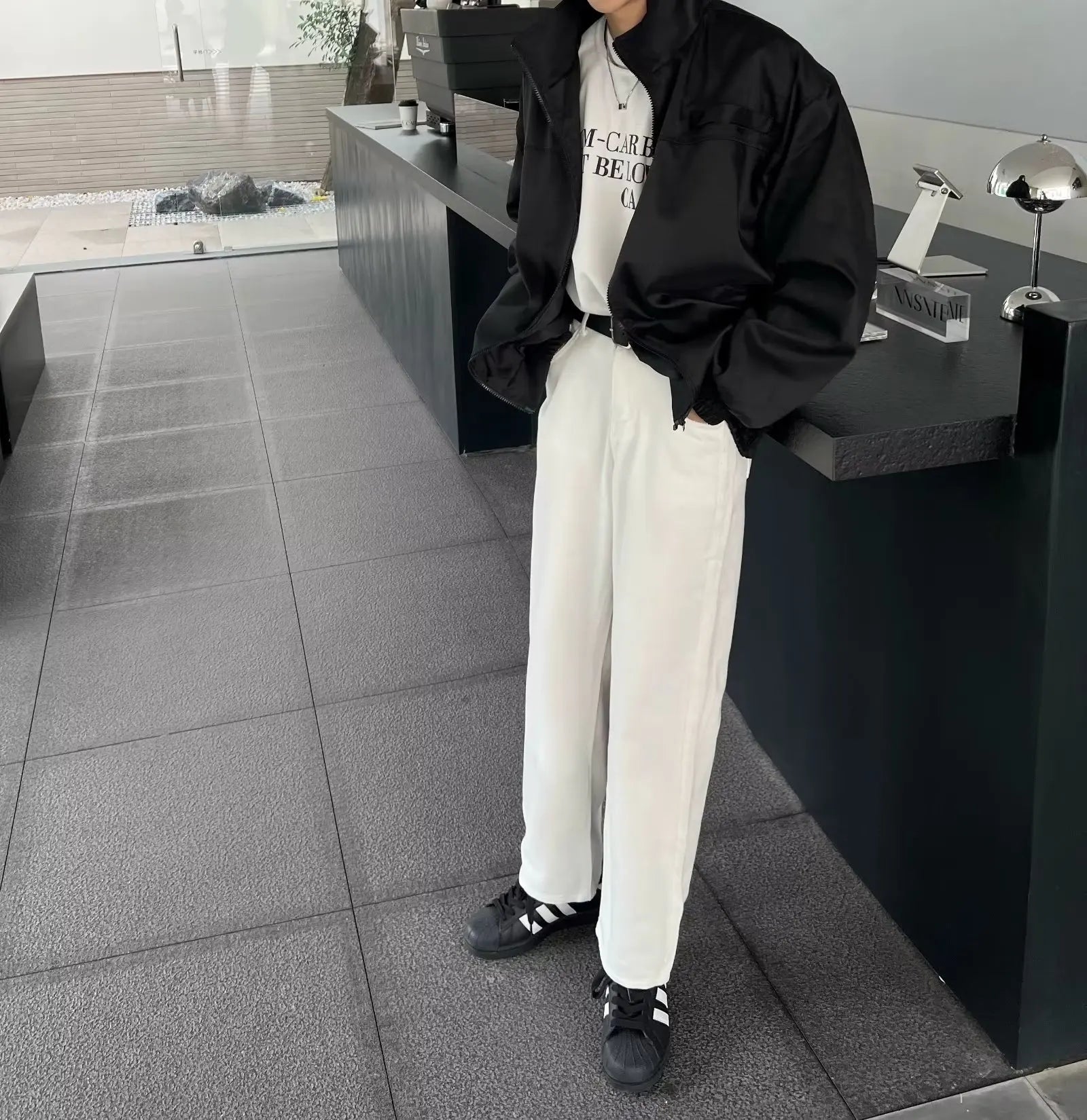 Retro White Jeans Men Women Loose Drapey Straight Leg Long Trousers Trendy Spring Autumn Waed Denim Pants Casual Straight Cut