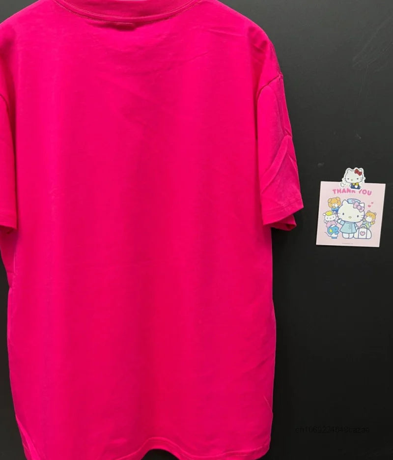Sanrio Hello Kitty New Clothes Rose Red Fashion Short Sleeve T-shirts Y2k Summer Cotton Loose Tees Women Korean Style Sweet Tops
