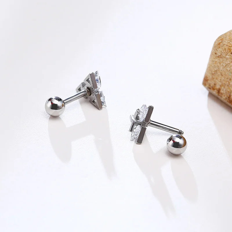 Men Stud Earring,Triangle Pierced Crystal Zircon Stud Earrings,Stainless Steel Tiny Minimalist Studs for Mens Women Jewelry