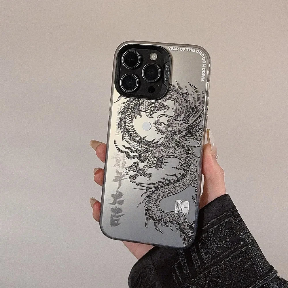 for iPhone 16 15 Pro Max 11 12 13 Mini 14 XS MAX XR 7 8 Plus Acrylic Phone Case Dragon Totem Shockproof Screen Protector Casing