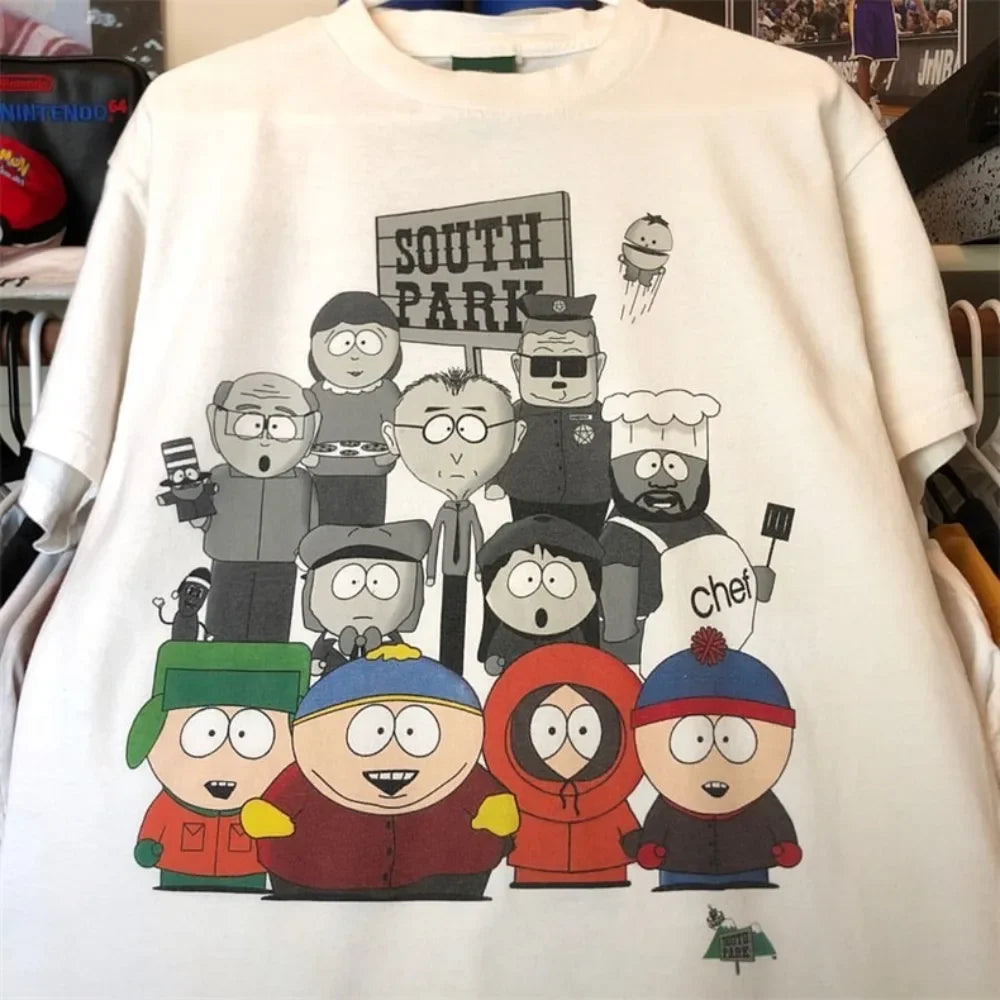 2025 Summer South Park Funny T Shirt Anime Print Crew Neck Short Sleeve T-Shirt Men Women Cotton Tops Tee Oversized Clothing