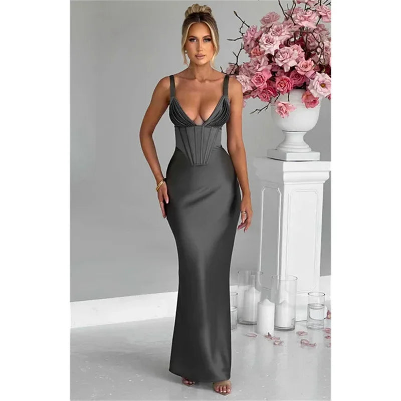 Bonny Strapless Satin Maxi Prom Gown Sexy Mermaid Backless and Lace up Floor-Length Evening Bridal Gown vestidos de festa