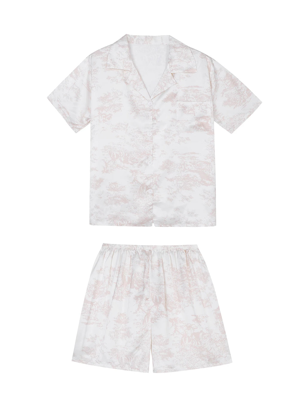 Women's 2pcs Cute Print Short Sleeve Button Top and Shorts Pink Sleepwear Soft Comfy Homewear Casual Loungewear Pajama Set