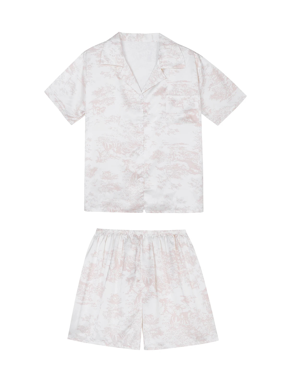 Women's 2pcs Cute Print Short Sleeve Button Top and Shorts Pink Sleepwear Soft Comfy Homewear Casual Loungewear Pajama Set