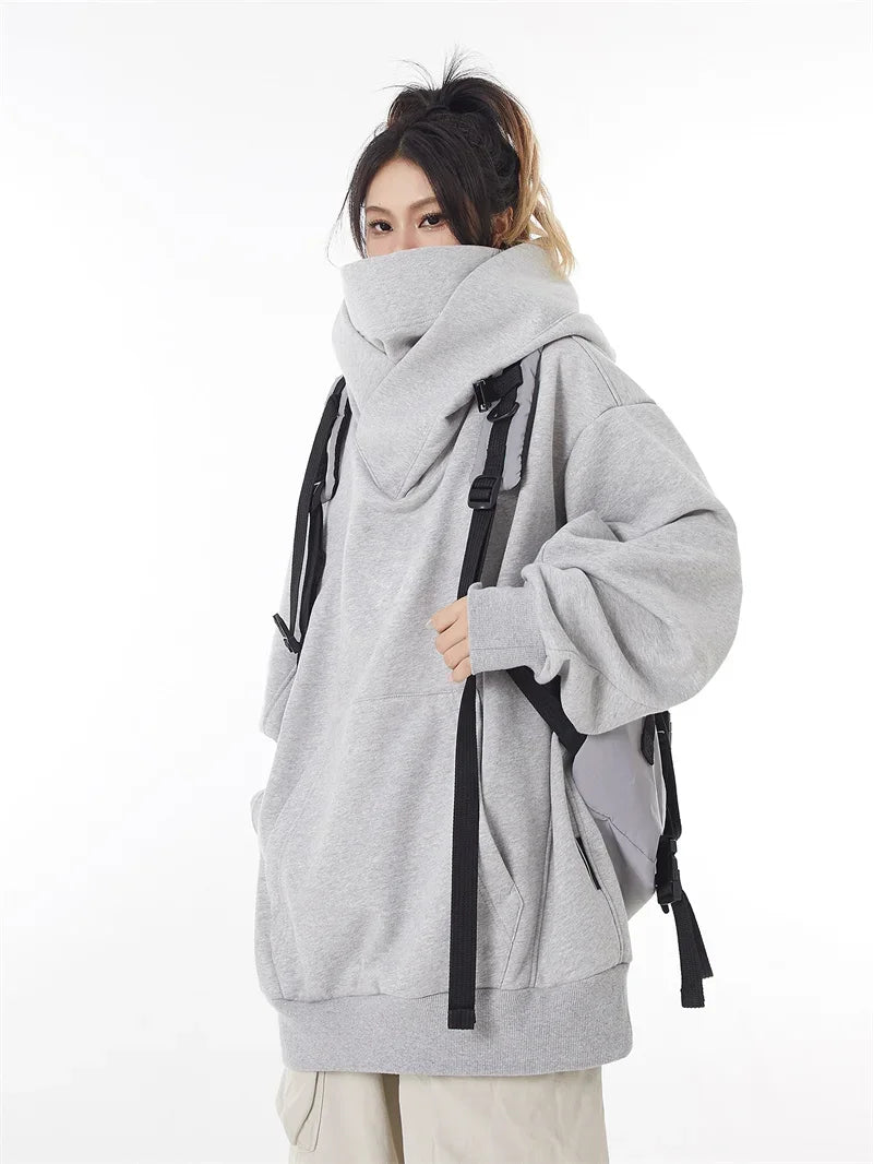 Autumn Solid Color Ninja Turtleneck Hoodies For Men Y2K Vintage Fleece Sweatshirts Hip Hop Japanese Streetwear Oversized Hoodie