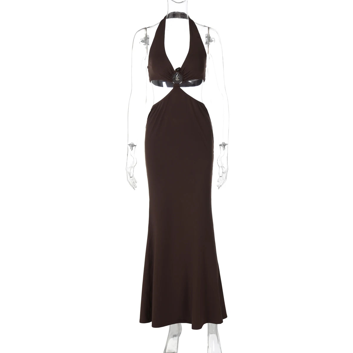 Hugcitar Women'S Fashion Halter Solid Hollow Out Backless Sexy Slit Maxi Dress 2025 Summer Clothes Beach Vacation Y2K Wholesale