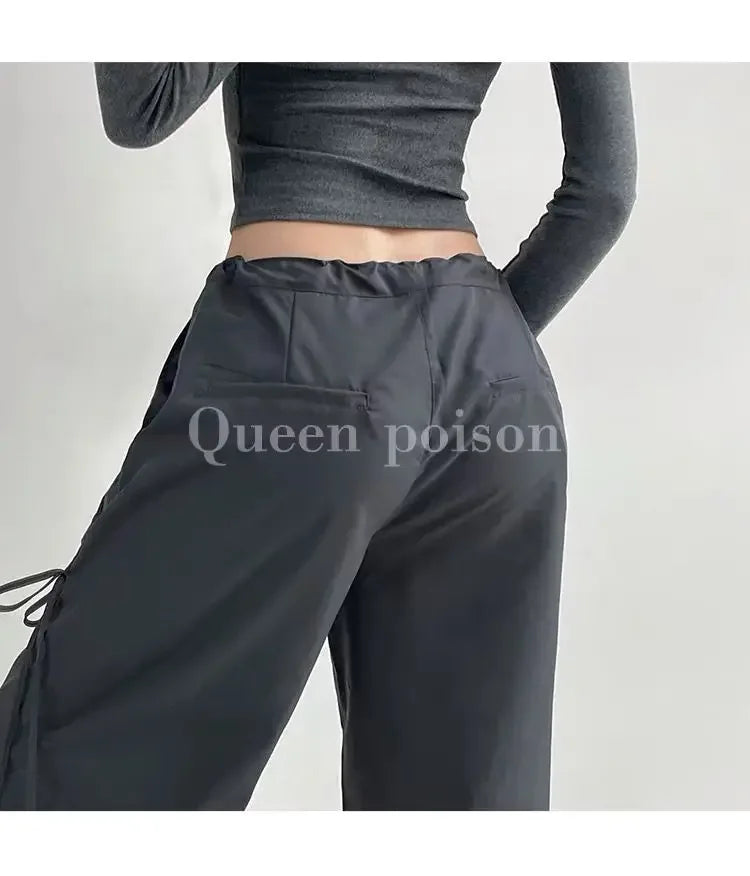 American Style Women's Summer Cargo Pants With Bowmint Green Drawstring Casual Bell Bottoms New 2024 Fashion Trend Long Pants