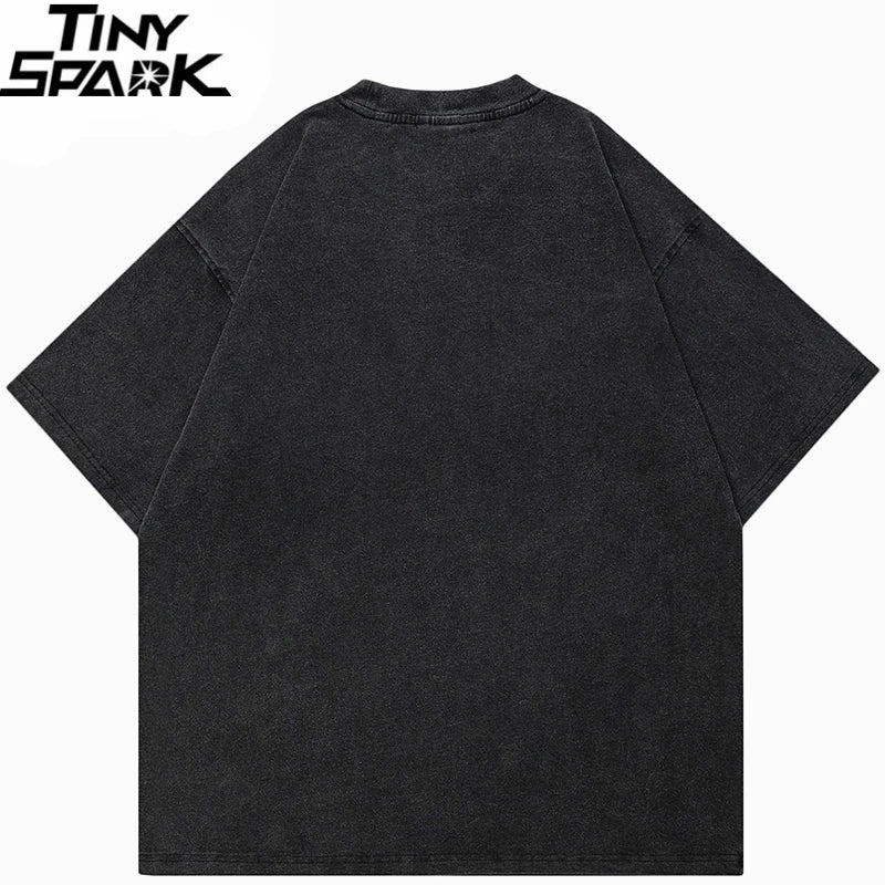 Hip Hop Streetwear 2025 Men T-Shirt Oversized Lost Shadow Vintage Graphic T Shirt Washed Black Tshirt Cotton Unisex Tops Tees