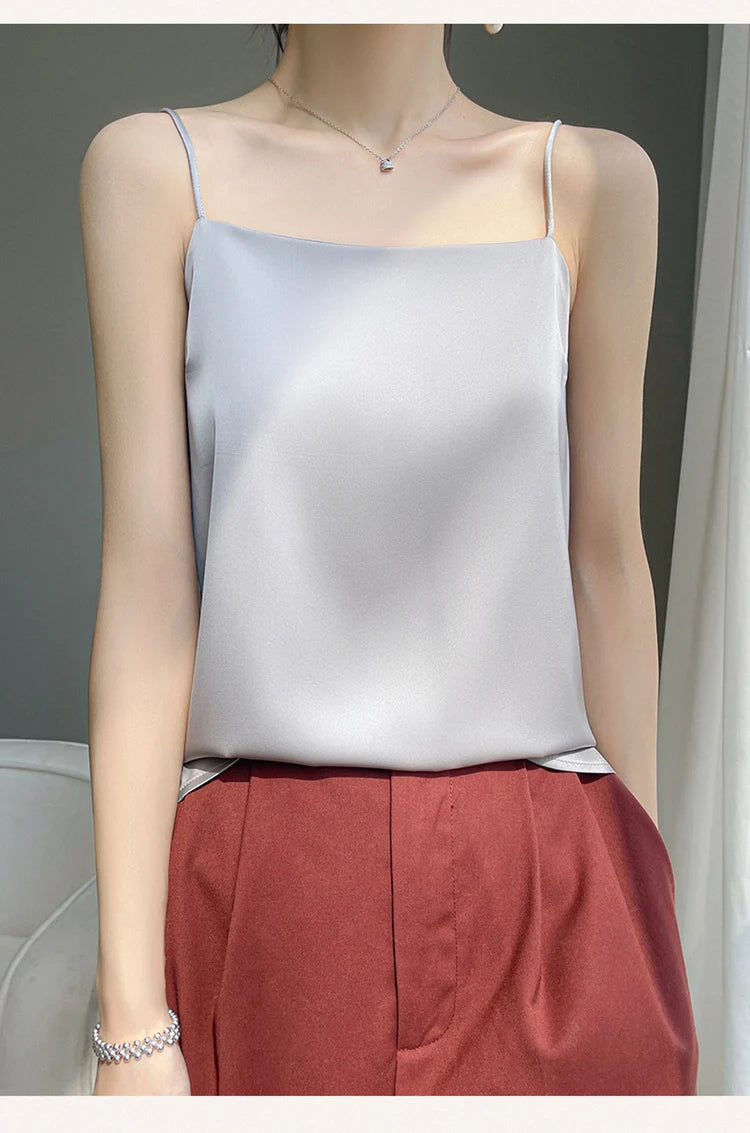 Women' Summer Sling One Line Collar Camis Cool Comfort Silk Suspender Sexy Suspender Top New Undershirt Fashion Thin Style Sling