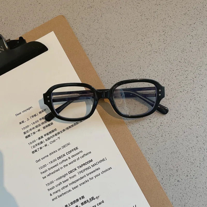 Retro Square Oval Frame Anti Blue Light Glasses Red Thick Frame Plain Eyes Glasses Korean Fashion Female Eye Protection Eyewear