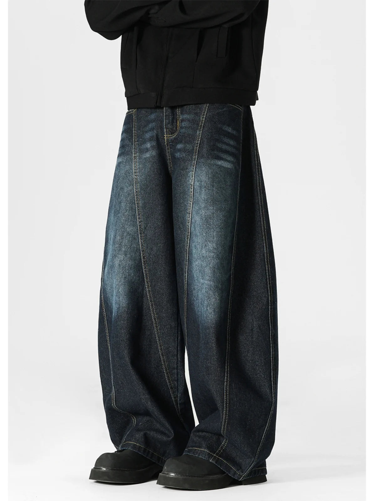 Hip Hop American Sle Wide Leg Men's Jeans Loose Fit Autumn Winter Trendy Vintage Waed Floor-Length Trousers