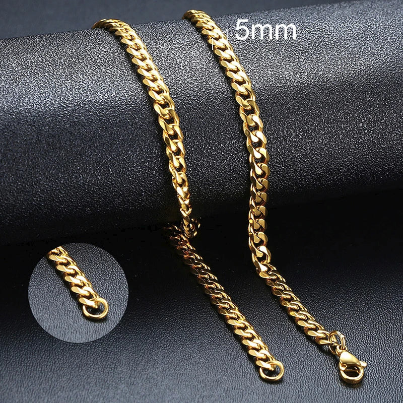 3/5/7/9/11MM Cuban Chain Necklaces for Men Women,Stainless Steel Curb Link Chain Collar,Jewelry Gift for Dad Husband BFF