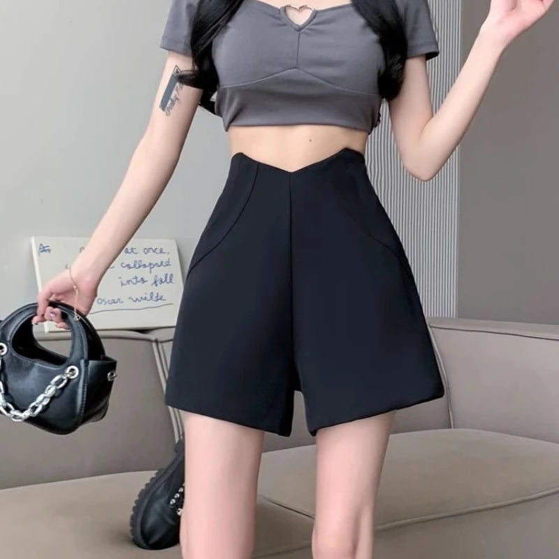 Woman Suit with Short Pants Grey Wide High Waist Irregular Shorts for Women Aesthetic Wholesale Elegant Harajuku Fashion To Wear