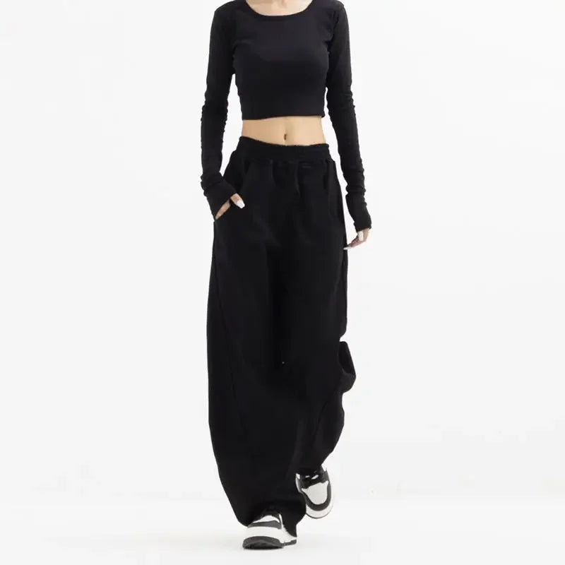 Autumn New Style Light Tawny Women's Sports Pants Loose Sweatpants Banana Shape Hiphop Elastic Waist Wide Leg Trousers