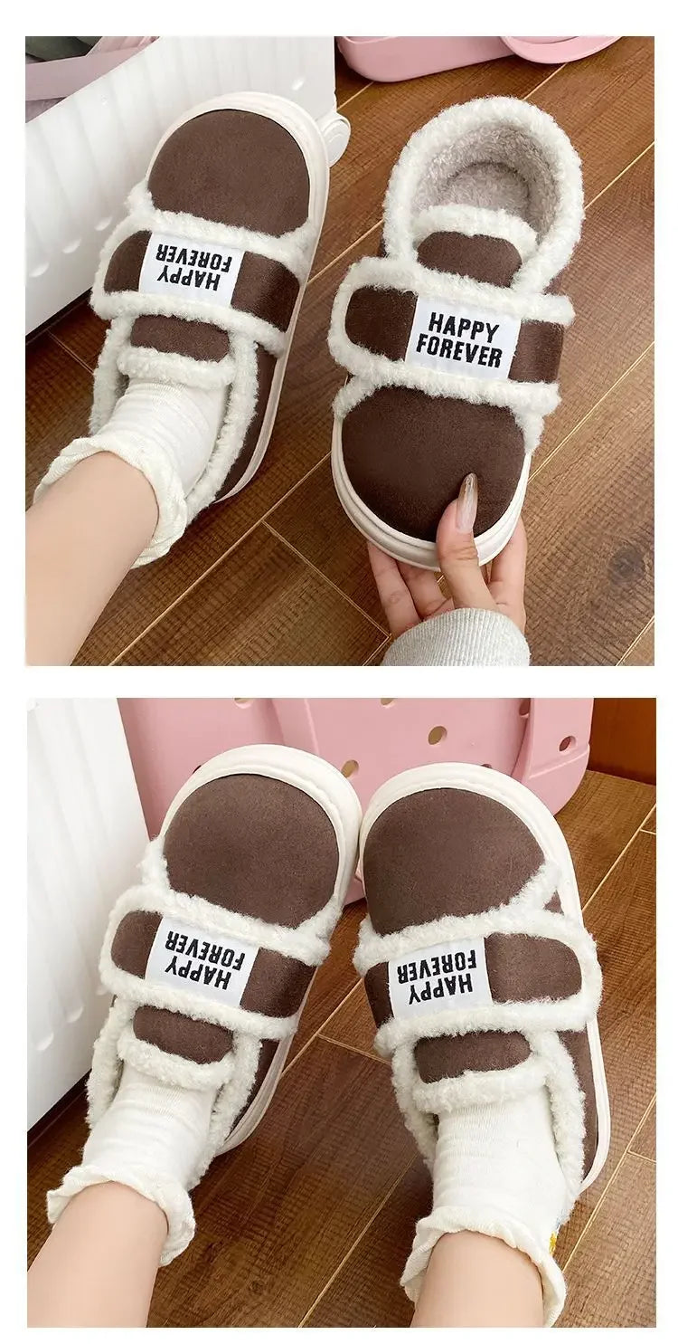 Thick-Soled Cotton Slippers For Women Winter Indoor Home Use Non-Slip Fleece-Lined Warm Cotton Shoes Outerwear Winter
