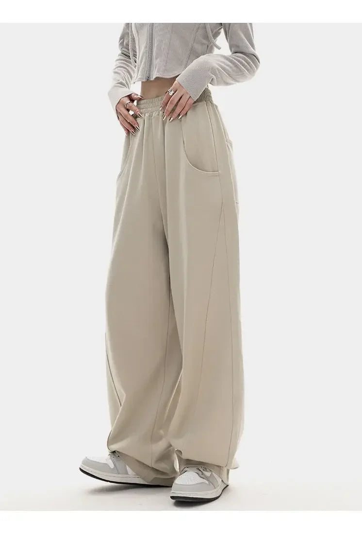 Autumn New Style Light Tawny Women's Sports Pants Loose Sweatpants Banana Shape Hiphop Elastic Waist Wide Leg Trousers