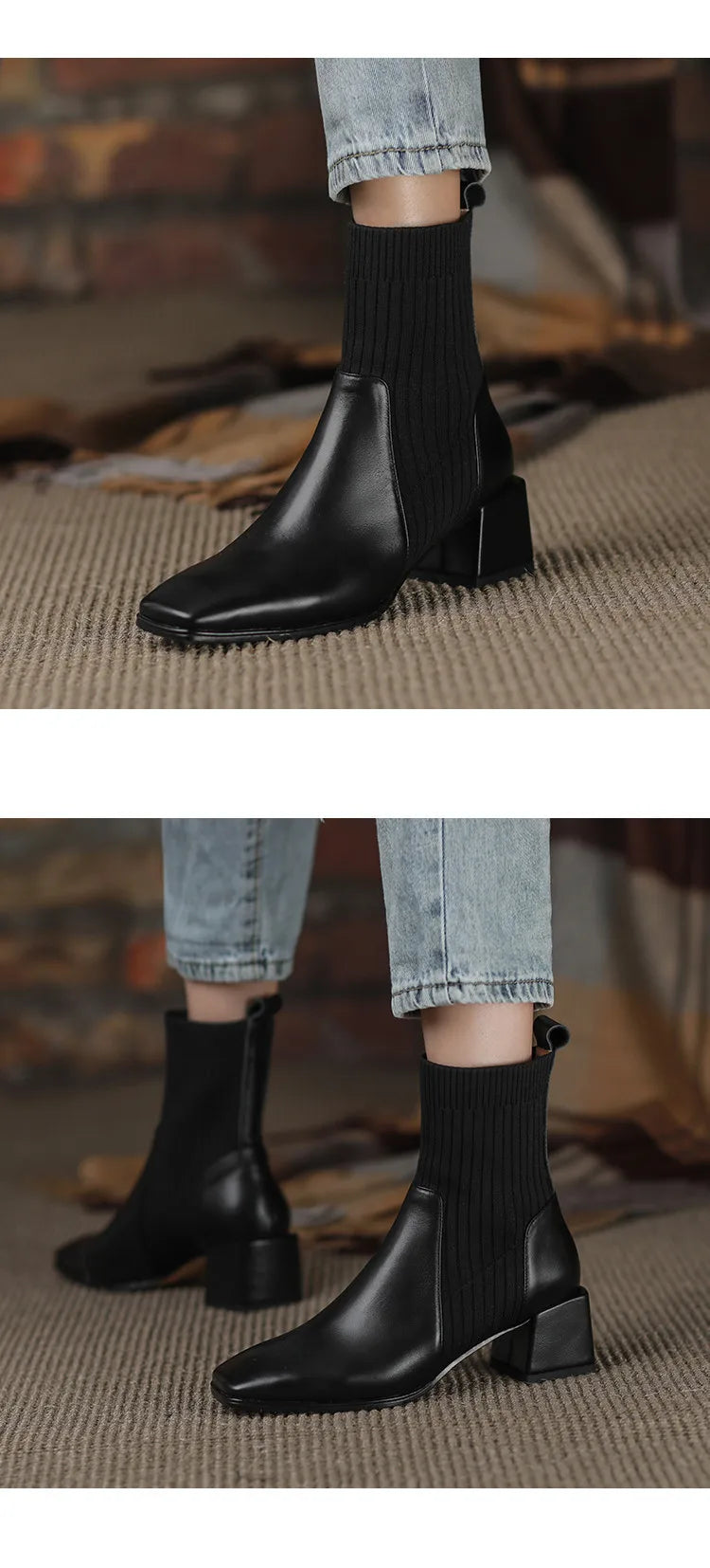 2023 Autumn Winter New Ankle Socks Shoes Women Fashion Large Size 43 Knitted Short Boots Women Slip on High Heels Botas De Mujer