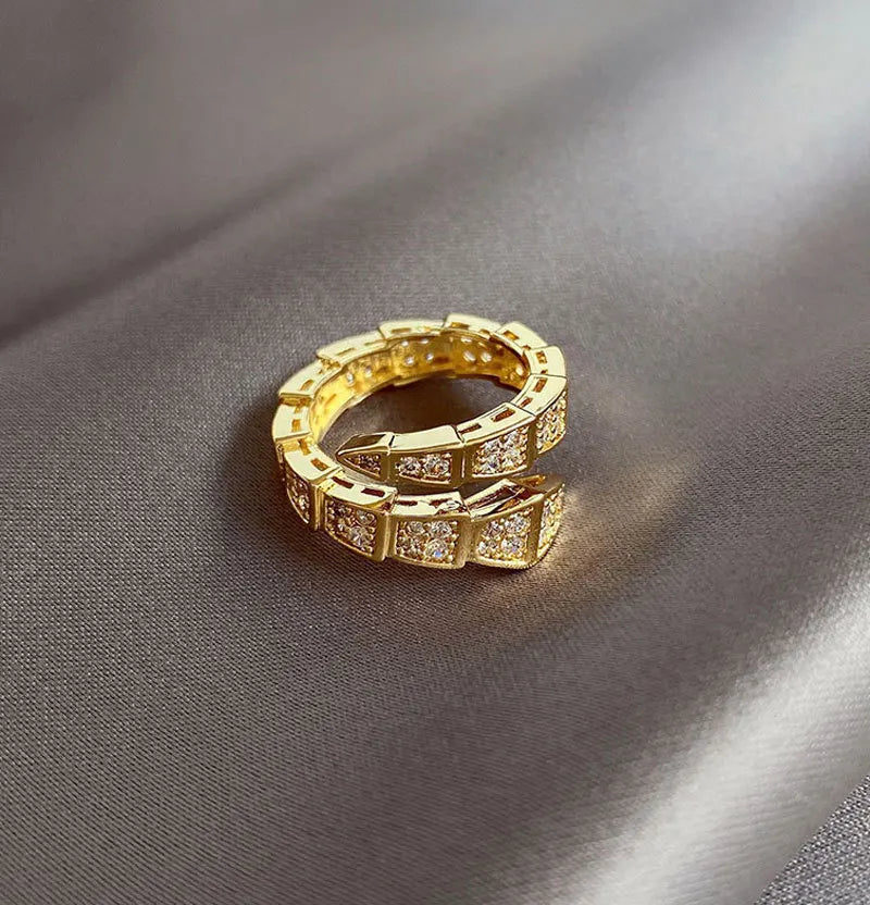 Trendy Snake Bone Shape Open Rings For Women Gold Silver Color Crystal Copper Ring Female Korean Daily Wear Jewelry Gift