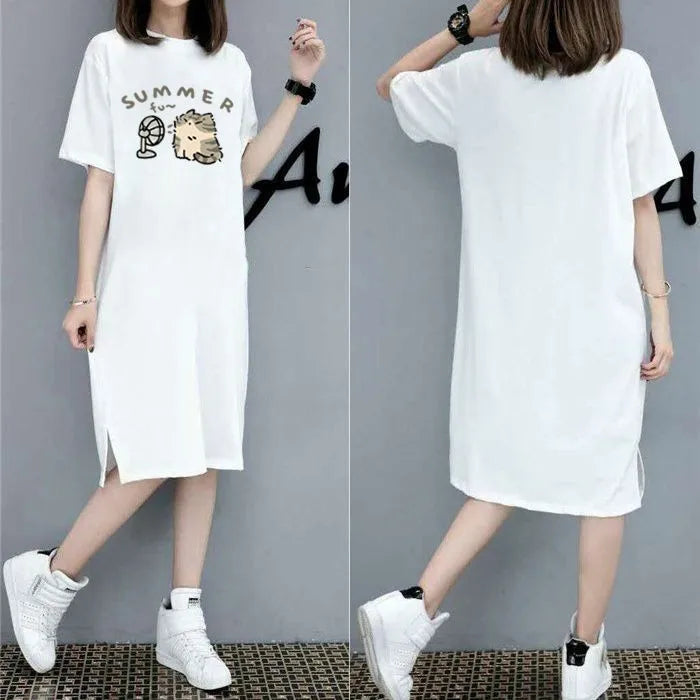 Korean Style Instagram Fashion Print Women's Summer New Plus Size Loose Pullover Short Sleeve Dress