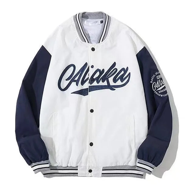 American retro letter embroidery leather Jacket Coat women's Y2K street hip-hop trend baseball suit couple casual leather jacket