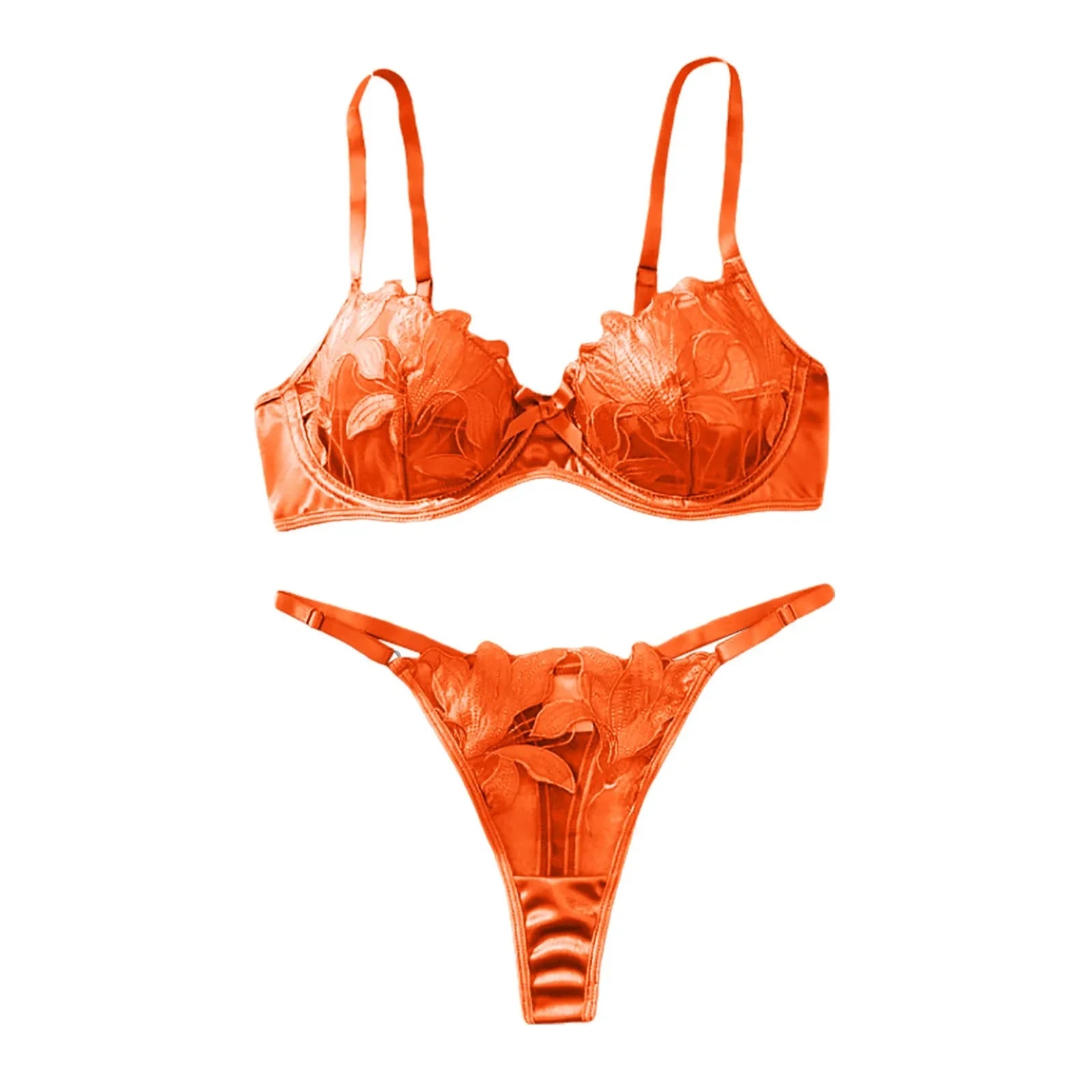 Women'S 2 Piece Lingerie Set Floral Embroidered Lace Sexy Satin Mesh Ingerie Bra And Panty Set Negligee Lingerie Sexy