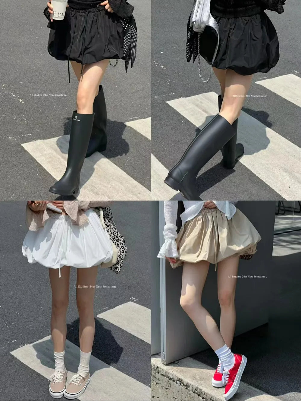 「MD」Retro Puffy Skirt Dstring Bloomer High Waist Slimming Elastic Waist f-length ort Skirt Sweet Sle Polyester Fiber