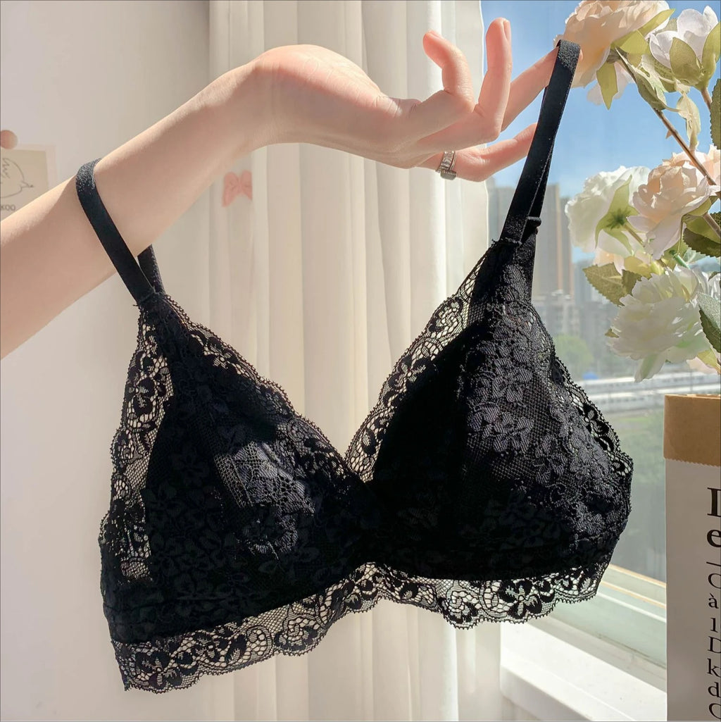 French Style Sexy Bras Hollow Lace Push Up Seamless Underwear Wireless Lingerie Intimates Triangle Cup Brassiere Soutien Gorges