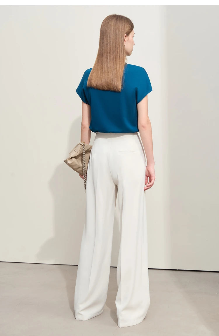 AMII Minimalism 2023 Summer Women's T-shirt Classic Style Casual V-neck Short Sleeve Solid Stretch Female Tops & Tees 12312013