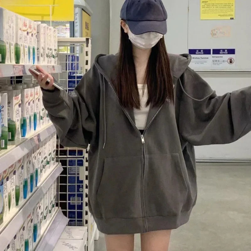 2023 Women's Spring Autumn Oversized Loose-fit Hooded Sweatshirt Jacket Idle Style Printing Outerwear