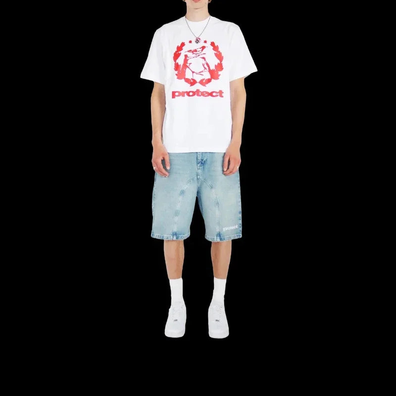 HOUZHOU Y2k Vintage Harajuku Short Jeans Women Washed Embroidery American Retro Man Denim Jorts Baggy Hip Hop Streetwear Summer