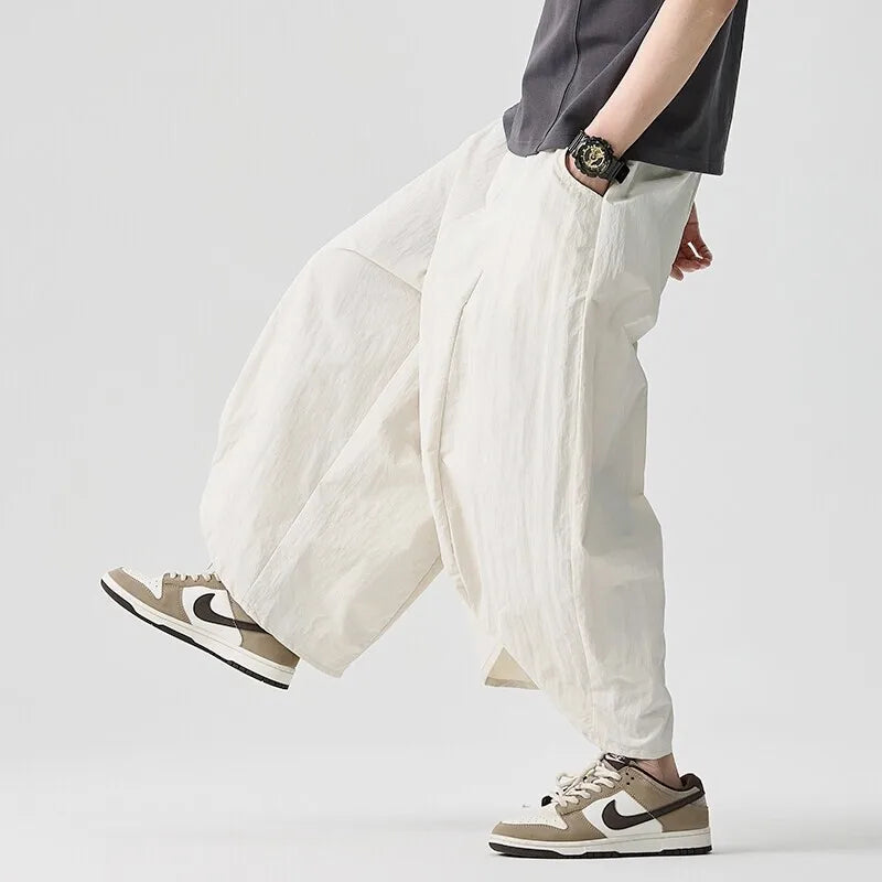 Men Wide Leg Pants Summer Light Thin Solid Casual Harun Pants Elastic Waistband Loose Oversize Lantern trousers Men Clothing