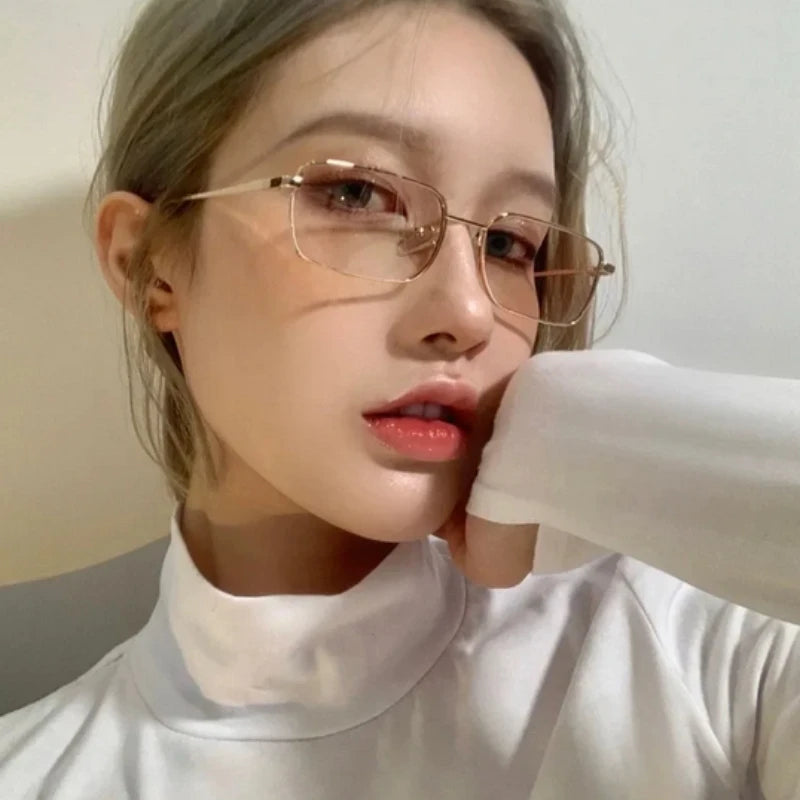Y2K Harajuku Small Square Frame Glasses Women Retro Metal Eyeglasses Clear Spectacle Decorative Eyewear