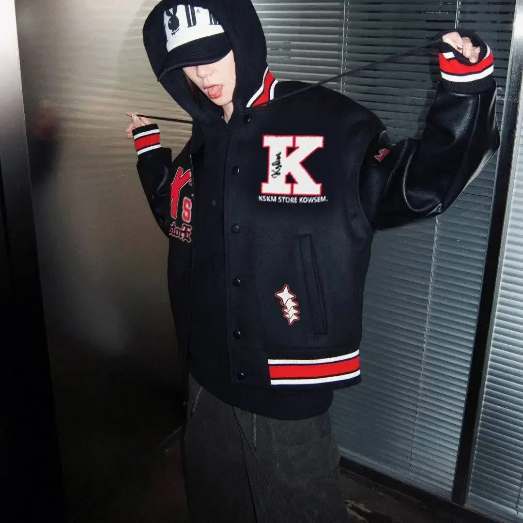 American high street embroidery baseball jacket Y2K retro autumn and winter stitching design men's and women's motorcycle jacket