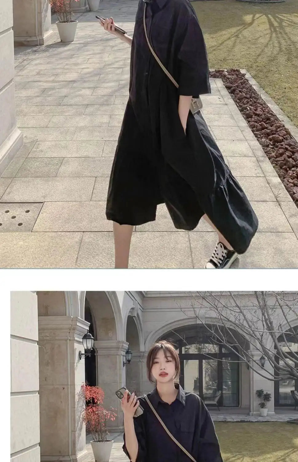 plus Size Khaki Shirt Dress Women Casual Summer Loose Fit High Waist A-Line Skirt Long Sleeve Polo Collar Polyester Fiber