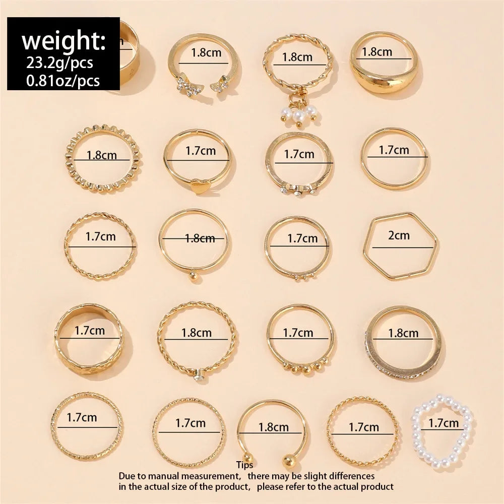 30Pcs Bohemian Geometric Knuckle Rings Set For Women Gold Silver Color Finger Ring Girls Fashion Party Jewelry Accessories