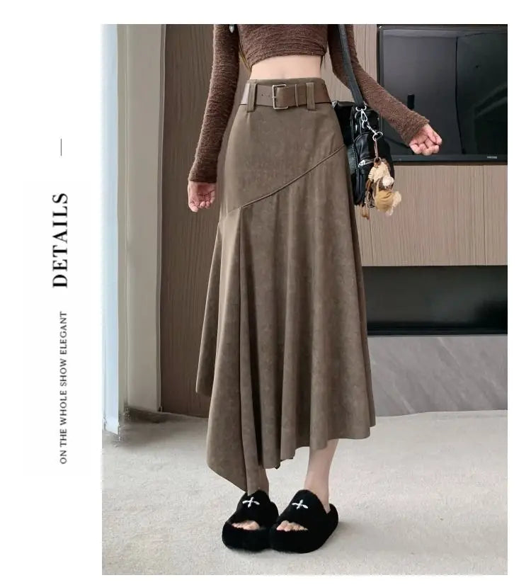 Women Clothing Autumn Korean Fashion Vintage High Waist Asymmetrical Skirts Female Elegant Chic Tie Dye Slim Long Skirt Faldas