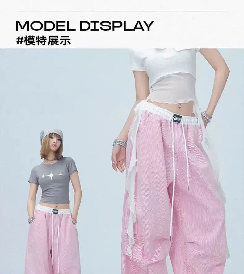 Pink Camo Cargo Pants with Stripes High Waist Streetwear for Women Hip Hop Jogger Pants Trendy Activewear cargo pants women