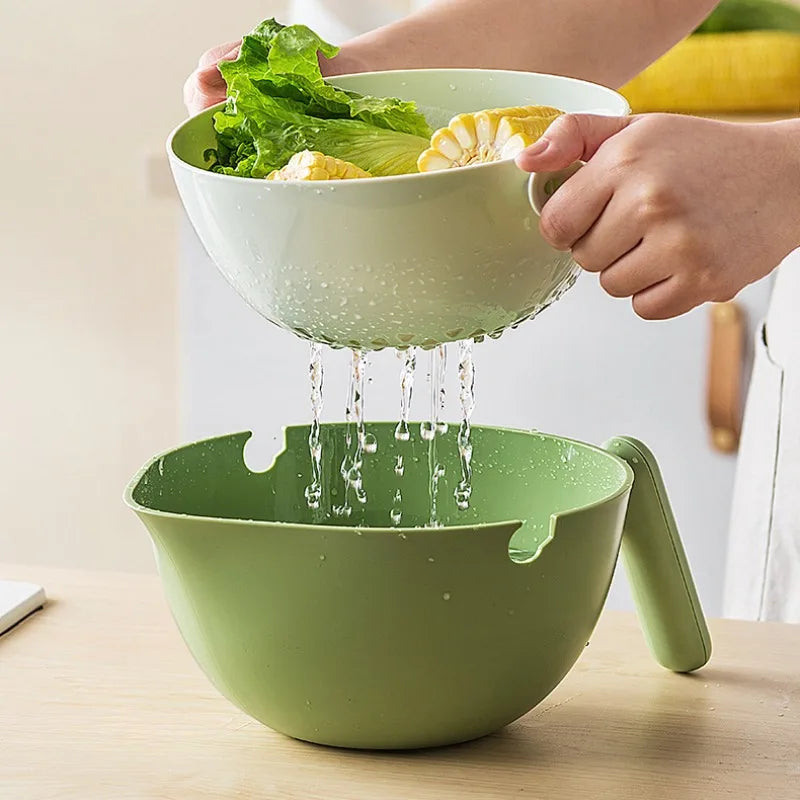 Dual-Layer Rotating Colander with Wash Bowl Premium Food Strainer for Pasta Fruits and Vegetables BPA-Free Kitchen Innovation