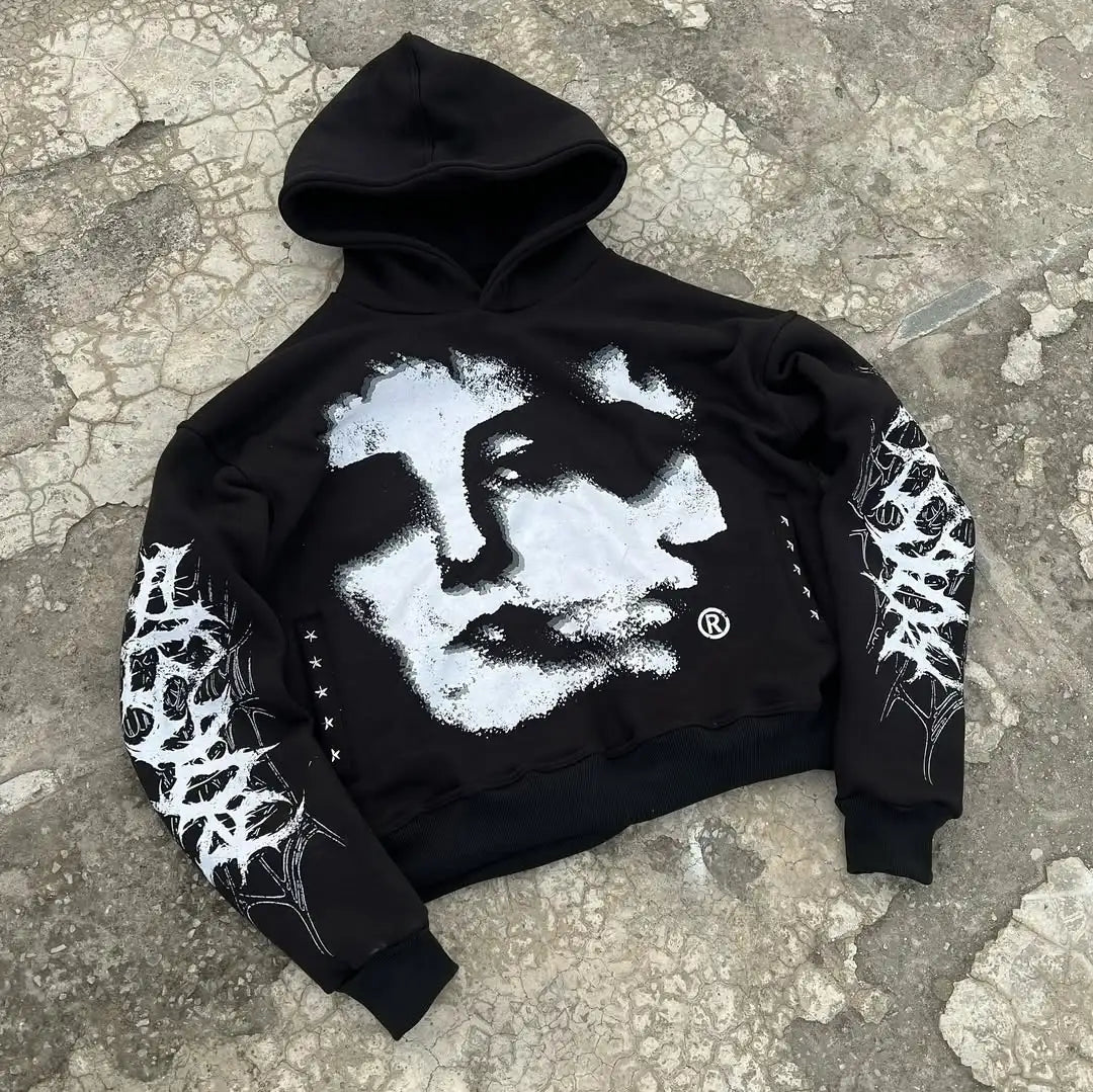 Niche Abstract Art Graffiti Watercolor Painting Oversized Printed Cotton Sweatshirts Men and Women Popular Street Tops Hoodies