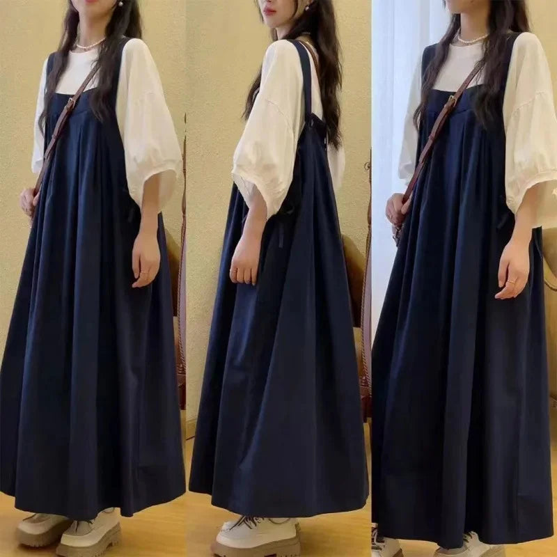 Large Size Women's Summer New Style Loose Slimming Strap Dress Forest System Vintage Retro Big Code Halter Neck Dress