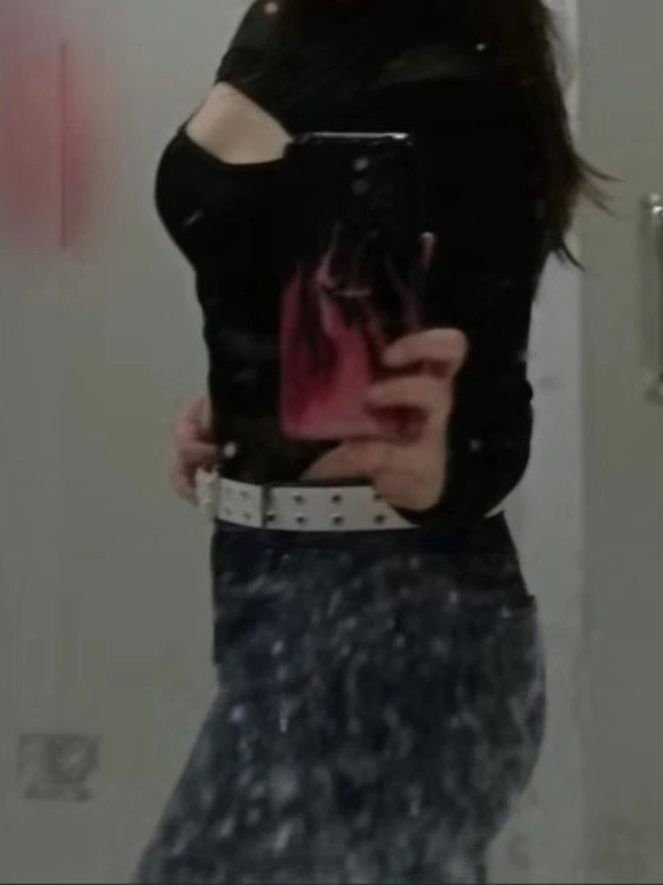 Black See Through Bodysuits Women Sexy Hollow Out Slim Fashion Gothic Clothing Simple Club Basic Mujer All-match Spring Hotsweet